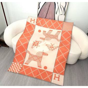 Hermes Children Avalon Animaux Nattes Wool Cashmere Blanket 100x140cm Orange 2025 HS091032 (SHI-250910098)