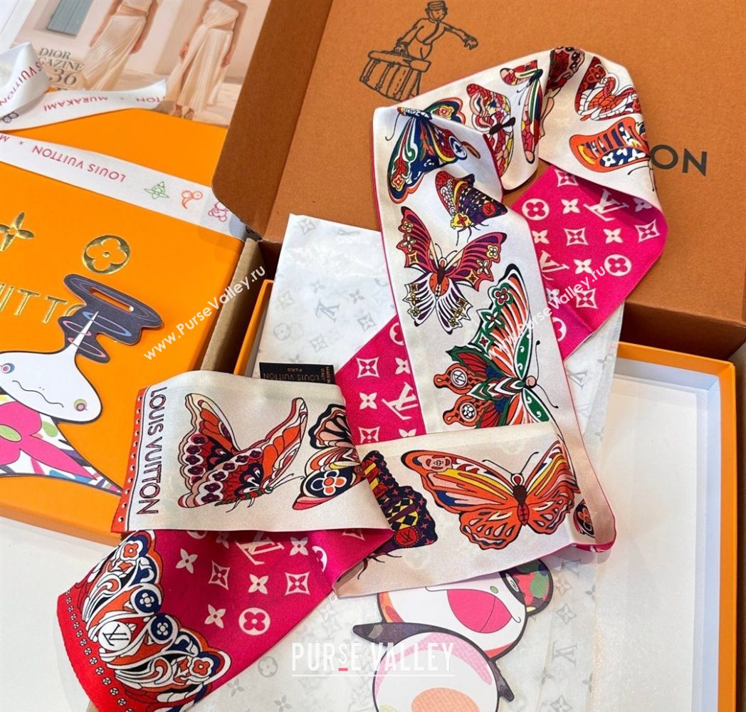 Louis Vuitton Butterfly Silk Bandeau Scarf Dark Pink 2025 LV091023 (SHI-250910068)