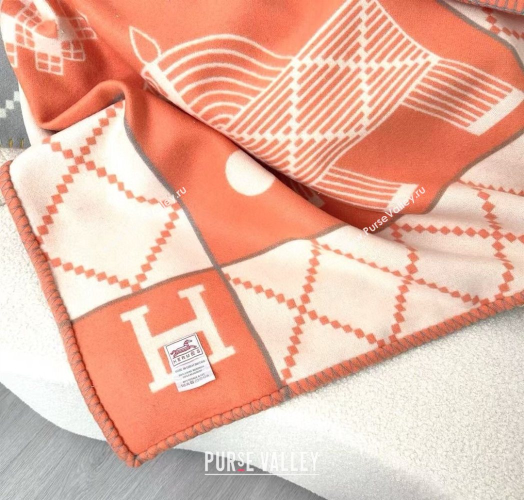 Hermes Children Avalon Animaux Nattes Wool Cashmere Blanket 100x140cm Orange 2025 HS091032 (SHI-250910098)