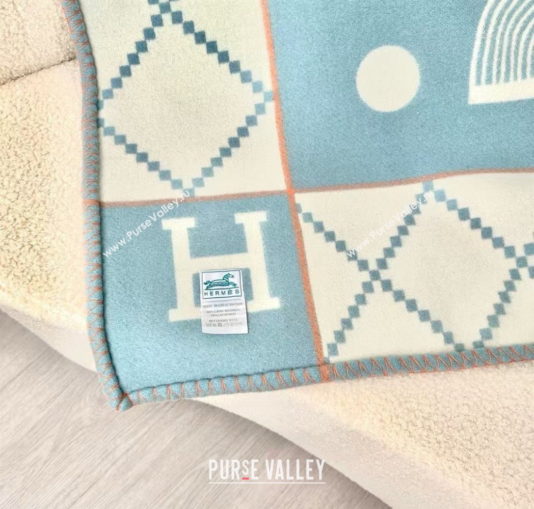 Hermes Children Avalon Animaux Nattes Wool Cashmere Blanket 100x140cm Blue 2025 HS091032 (SHI-250910099)