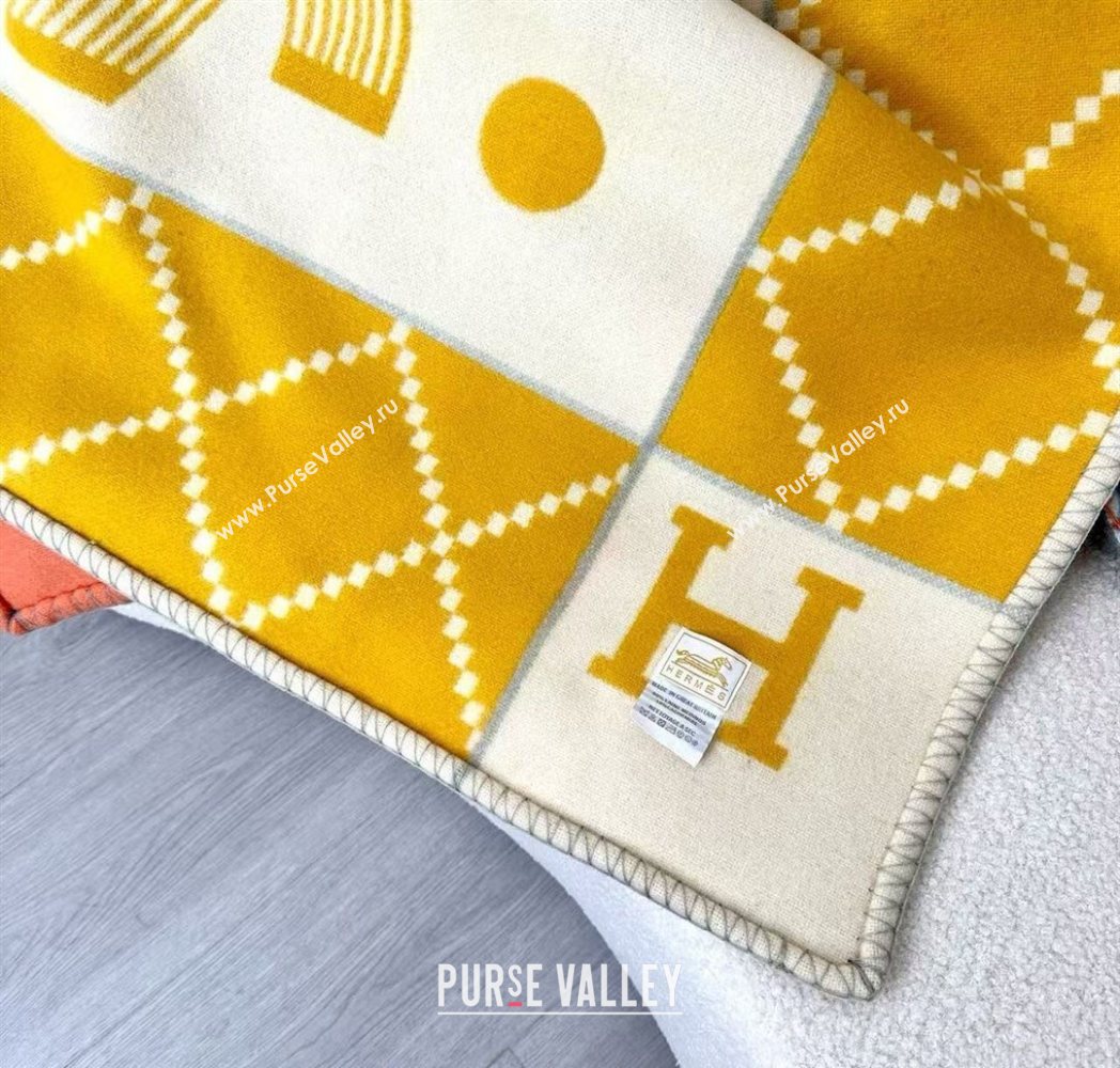 Hermes Children Avalon Animaux Nattes Wool Cashmere Blanket 100x140cm Yellow 2025 HS091032 (SHI-250910100)