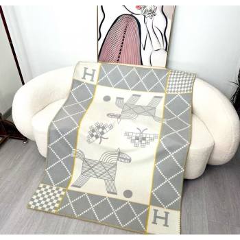 Hermes Children Avalon Animaux Nattes Wool Cashmere Blanket 100x140cm Grey 2025 HS091032 (SHI-250910101)