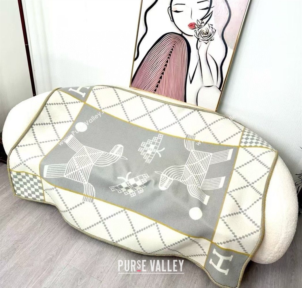 Hermes Children Avalon Animaux Nattes Wool Cashmere Blanket 100x140cm Grey 2025 HS091032 (SHI-250910101)