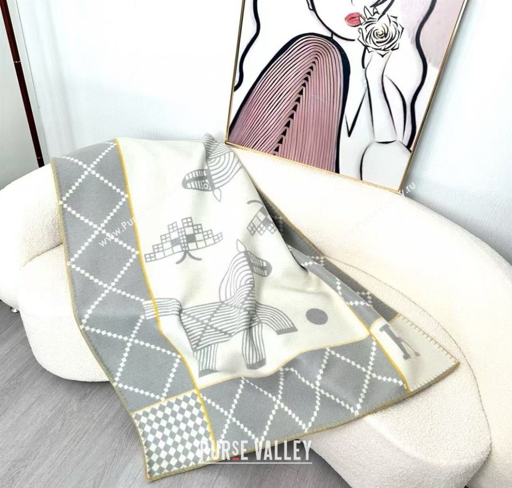 Hermes Children Avalon Animaux Nattes Wool Cashmere Blanket 100x140cm Grey 2025 HS091032 (SHI-250910101)