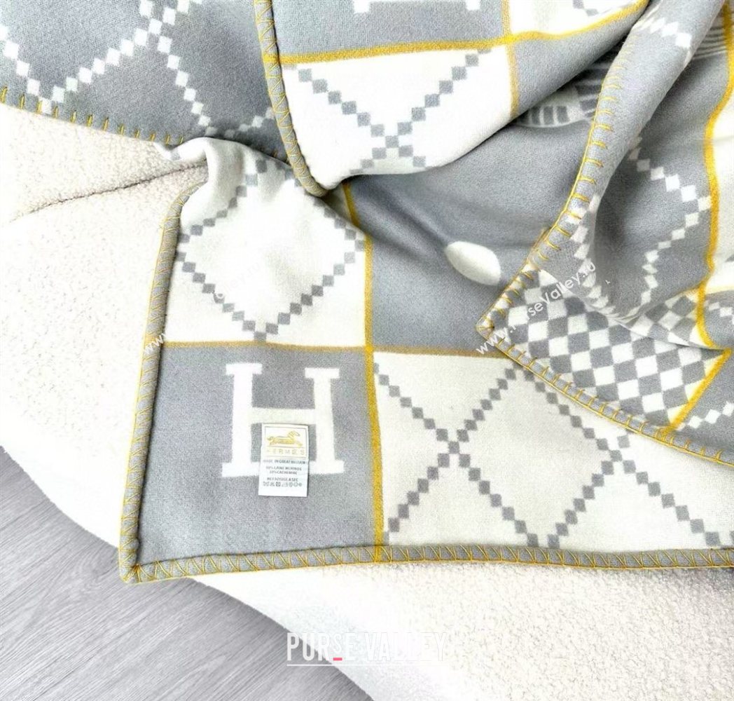 Hermes Children Avalon Animaux Nattes Wool Cashmere Blanket 100x140cm Grey 2025 HS091032 (SHI-250910101)