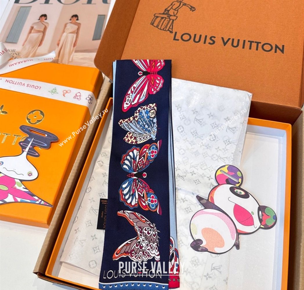 Louis Vuitton Butterfly Silk Bandeau Scarf Blue 2025 LV091023 (SHI-250910069)