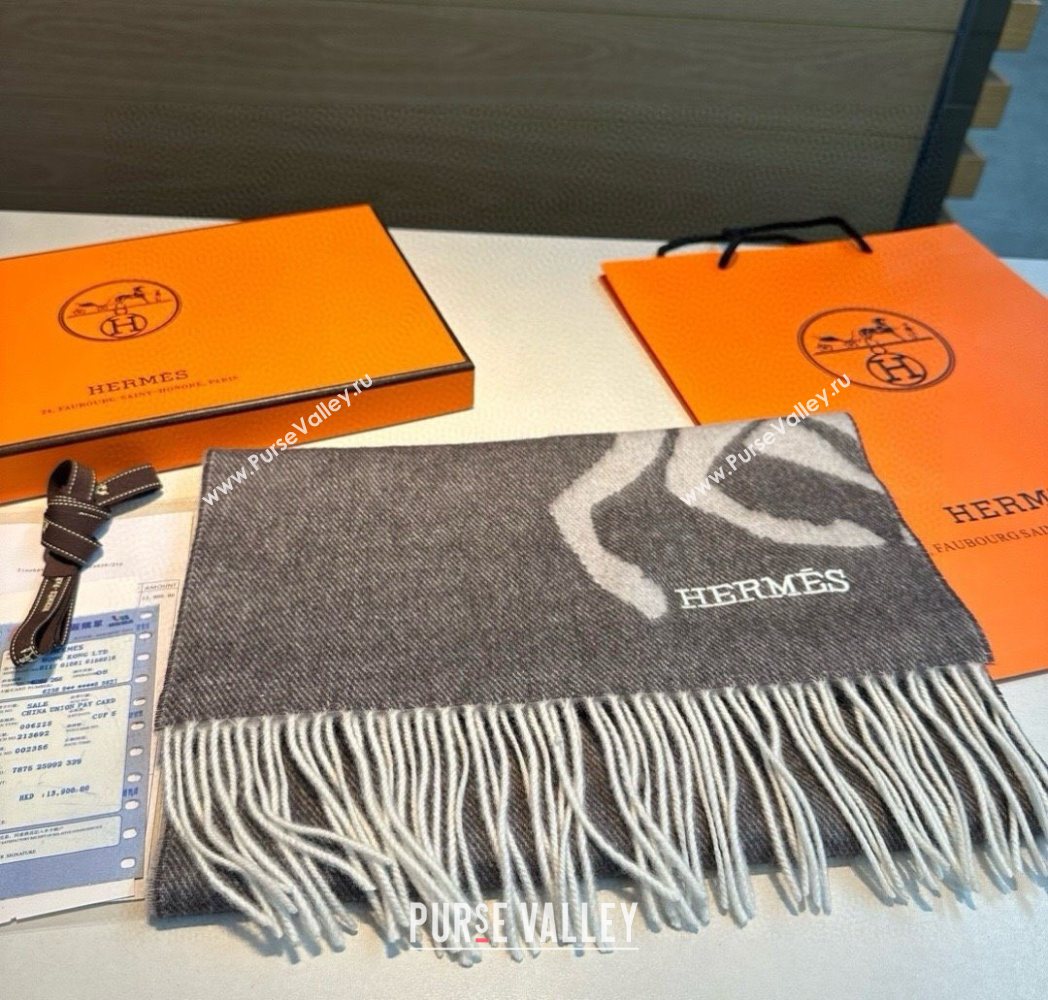 Hermes Wool Long Scarf 30x180cm Dark Grey 2025 HS091022 (XMN-250910065)