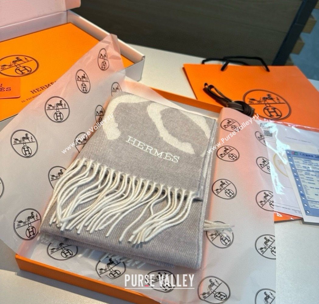 Hermes Wool Long Scarf 30x180cm Light Grey 2025 HS091022 (XMN-250910066)