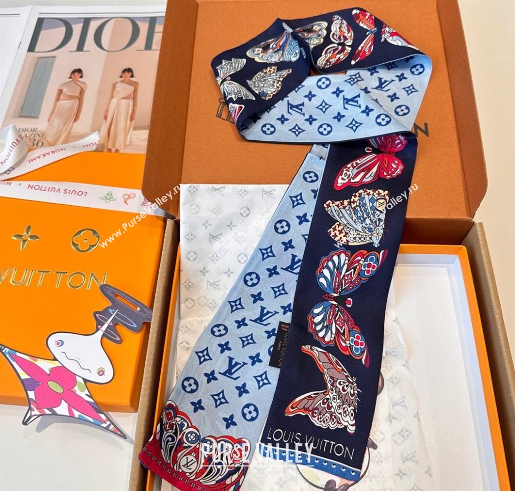 Louis Vuitton Butterfly Silk Bandeau Scarf Blue 2025 LV091023 (SHI-250910069)