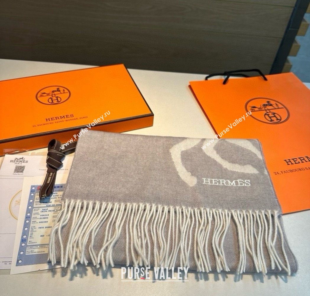 Hermes Wool Long Scarf 30x180cm Light Grey 2025 HS091022 (XMN-250910066)