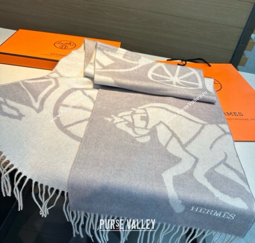Hermes Wool Long Scarf 30x180cm Light Grey 2025 HS091022 (XMN-250910066)