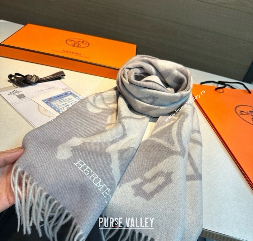 Hermes Wool Long Scarf 30x180cm Light Grey 2025 HS091022 (XMN-250910066)