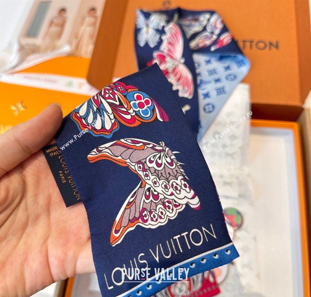 Louis Vuitton Butterfly Silk Bandeau Scarf Blue 2025 LV091023 (SHI-250910069)