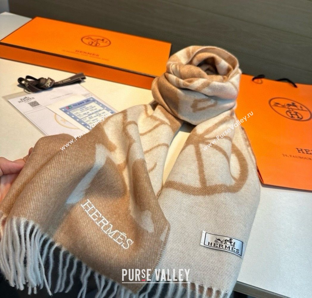 Hermes Wool Long Scarf 30x180cm Beige 2025 HS091022 (XMN-250910067)