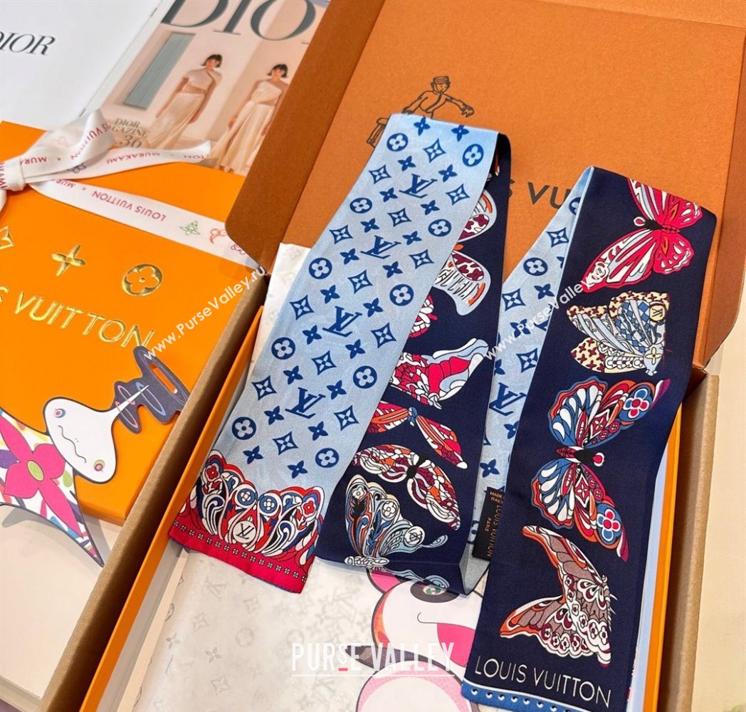 Louis Vuitton Butterfly Silk Bandeau Scarf Blue 2025 LV091023 (SHI-250910069)