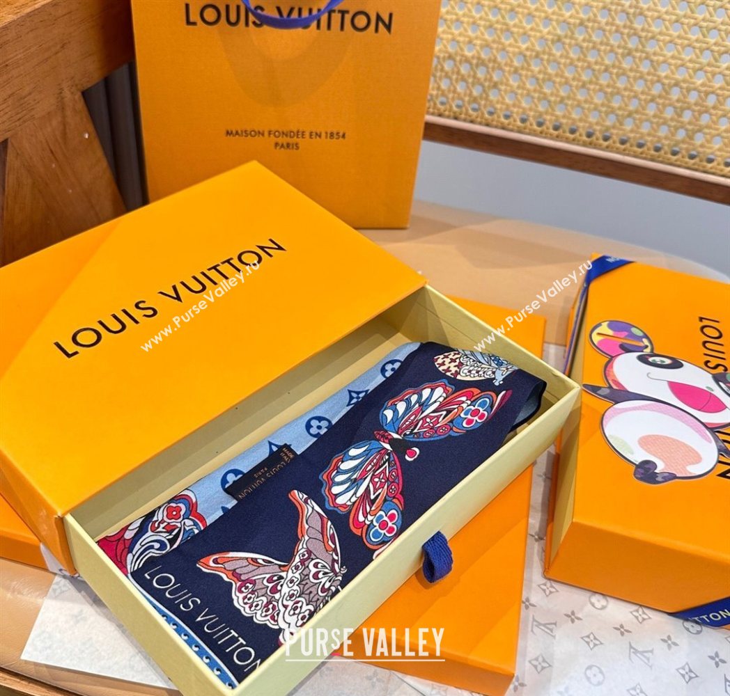 Louis Vuitton Butterfly Silk Bandeau Scarf Blue 2025 LV091023 (SHI-250910069)