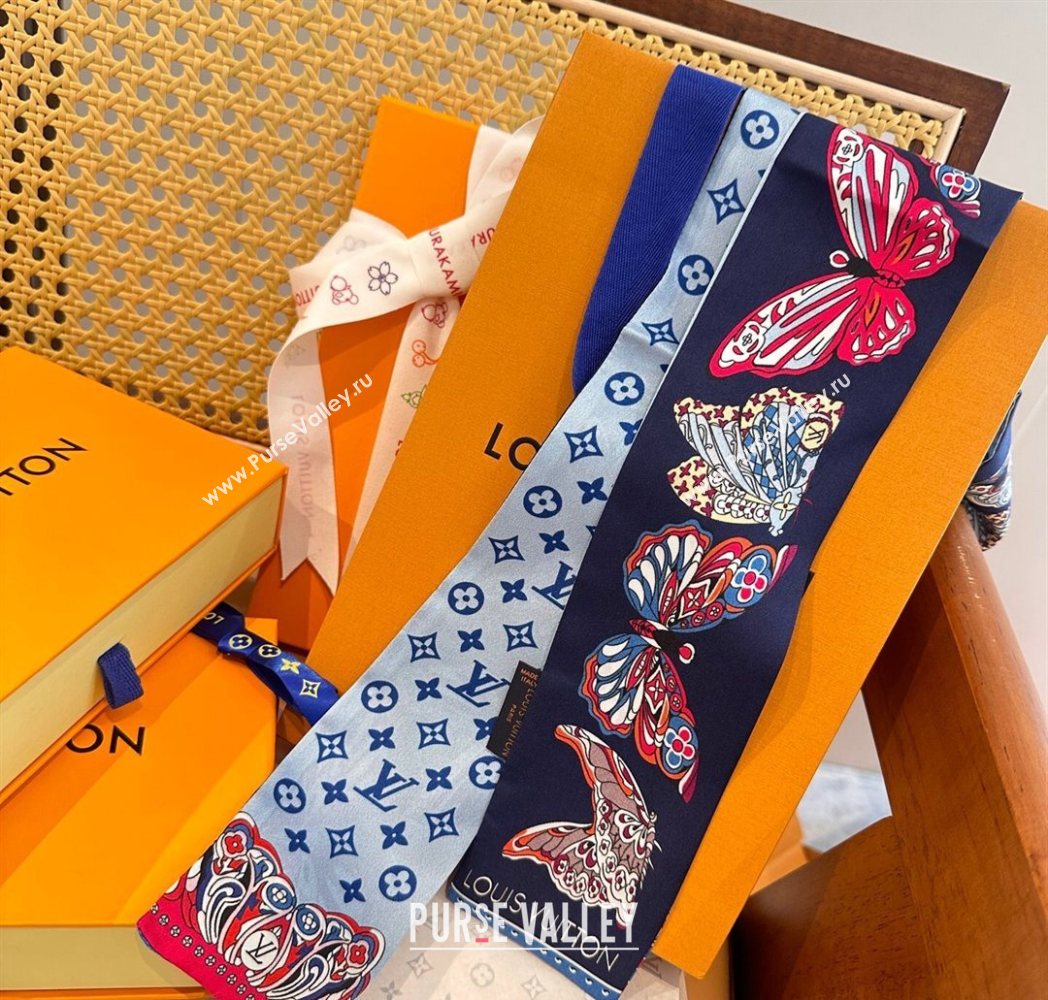 Louis Vuitton Butterfly Silk Bandeau Scarf Blue 2025 LV091023 (SHI-250910069)
