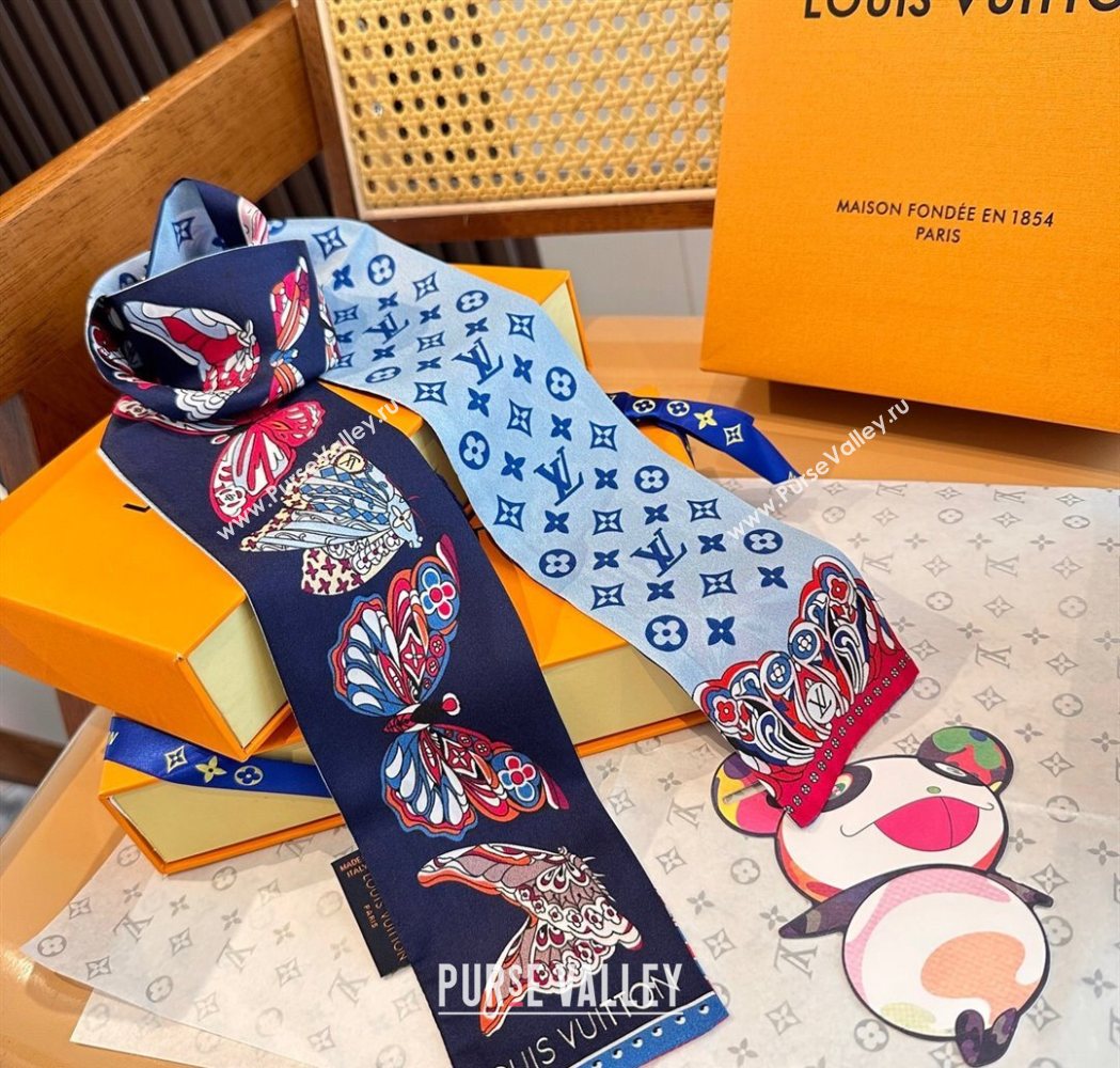 Louis Vuitton Butterfly Silk Bandeau Scarf Blue 2025 LV091023 (SHI-250910069)