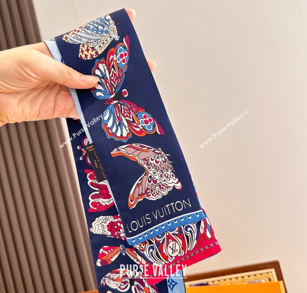 Louis Vuitton Butterfly Silk Bandeau Scarf Blue 2025 LV091023 (SHI-250910069)