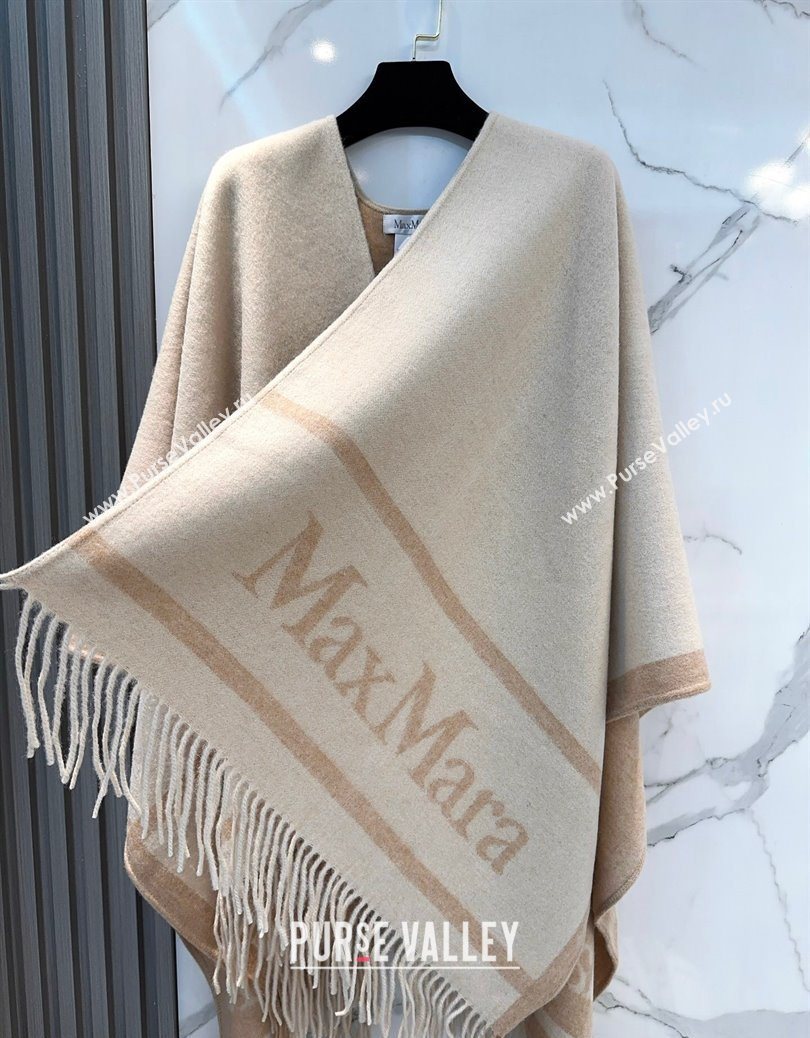 MaxMara Wool Cape with Fringes Beige 2025 BR091028 (SHI-250910081)