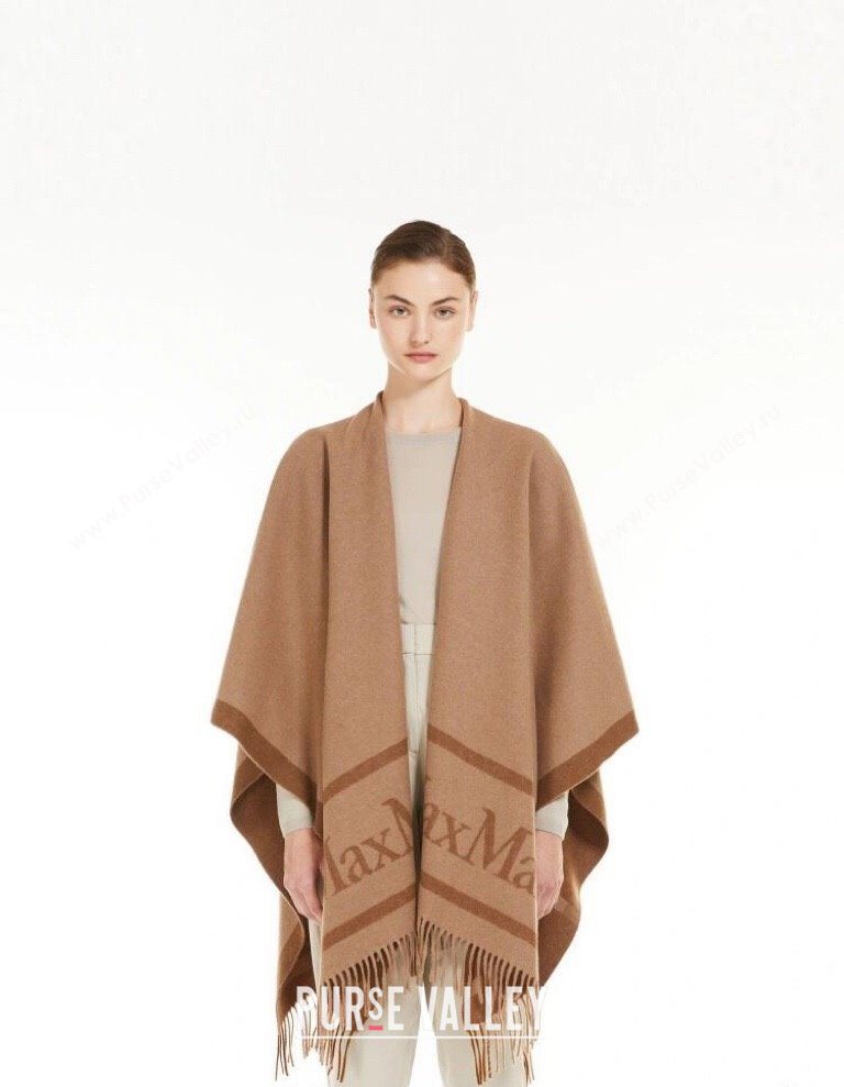 MaxMara Wool Cape with Fringes Brown 2025 BR091028 (SHI-250910082)