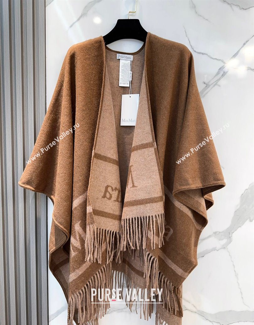 MaxMara Wool Cape with Fringes Brown 2025 BR091028 (SHI-250910082)