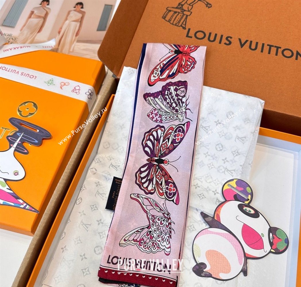 Louis Vuitton Butterfly Silk Bandeau Scarf Light Pink 2025 LV091023 (SHI-250910070)