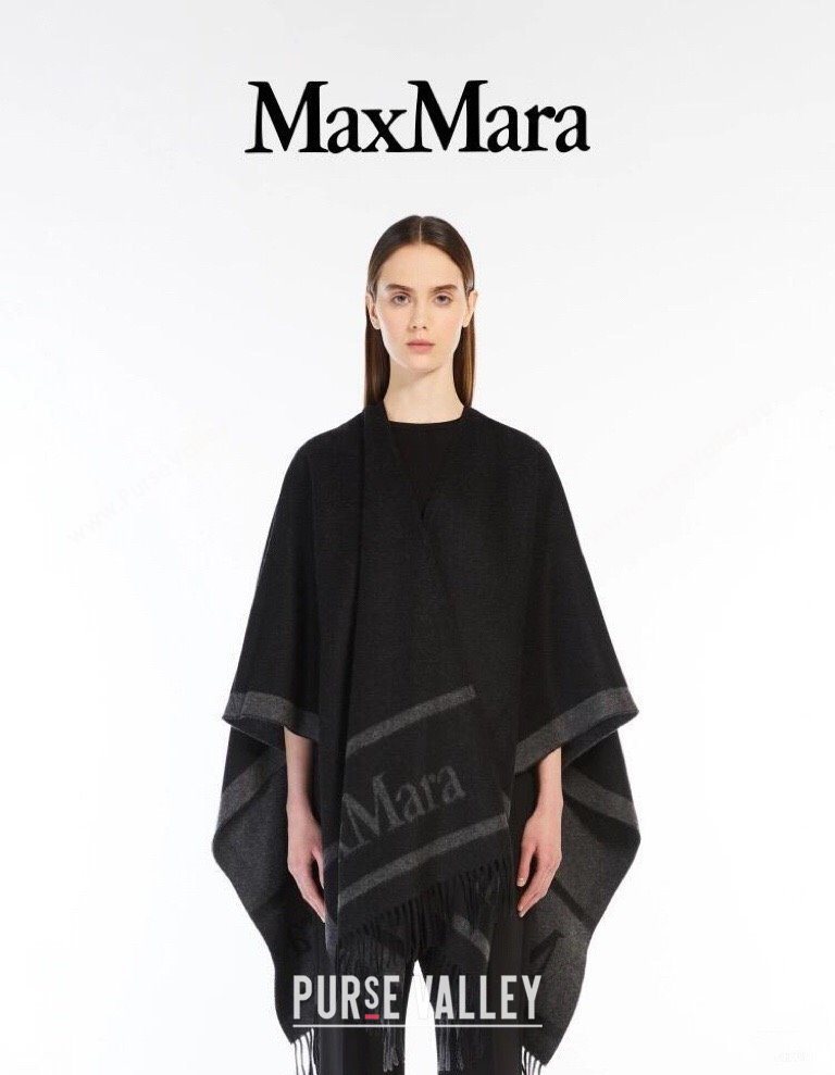 MaxMara Wool Cape with Fringes Black 2025 BR091028 (SHI-250910083)