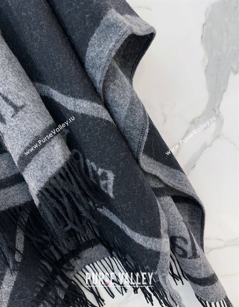 MaxMara Wool Cape with Fringes Black 2025 BR091028 (SHI-250910083)