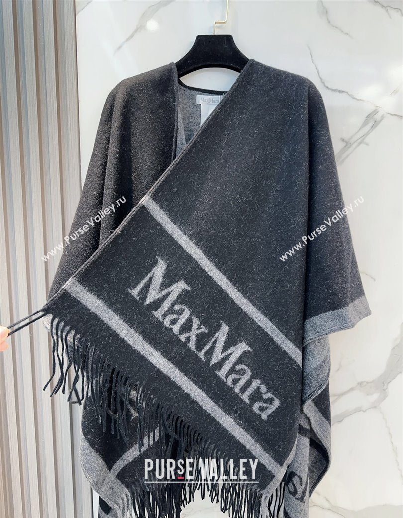 MaxMara Wool Cape with Fringes Black 2025 BR091028 (SHI-250910083)
