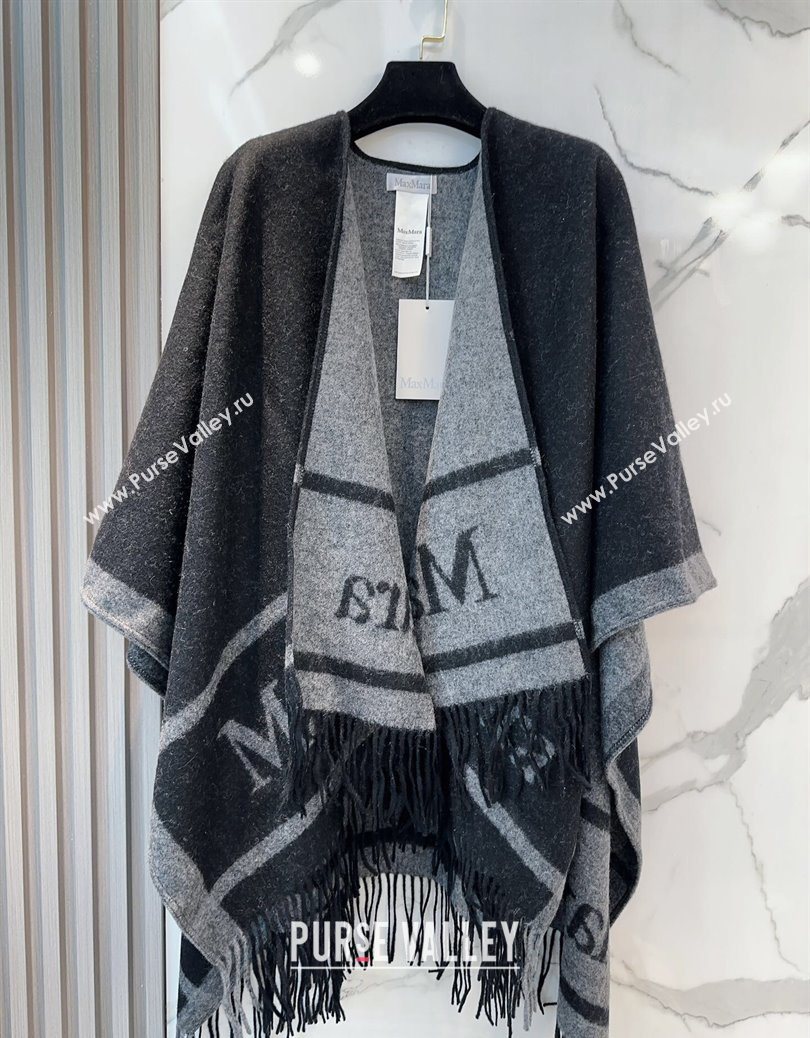 MaxMara Wool Cape with Fringes Black 2025 BR091028 (SHI-250910083)