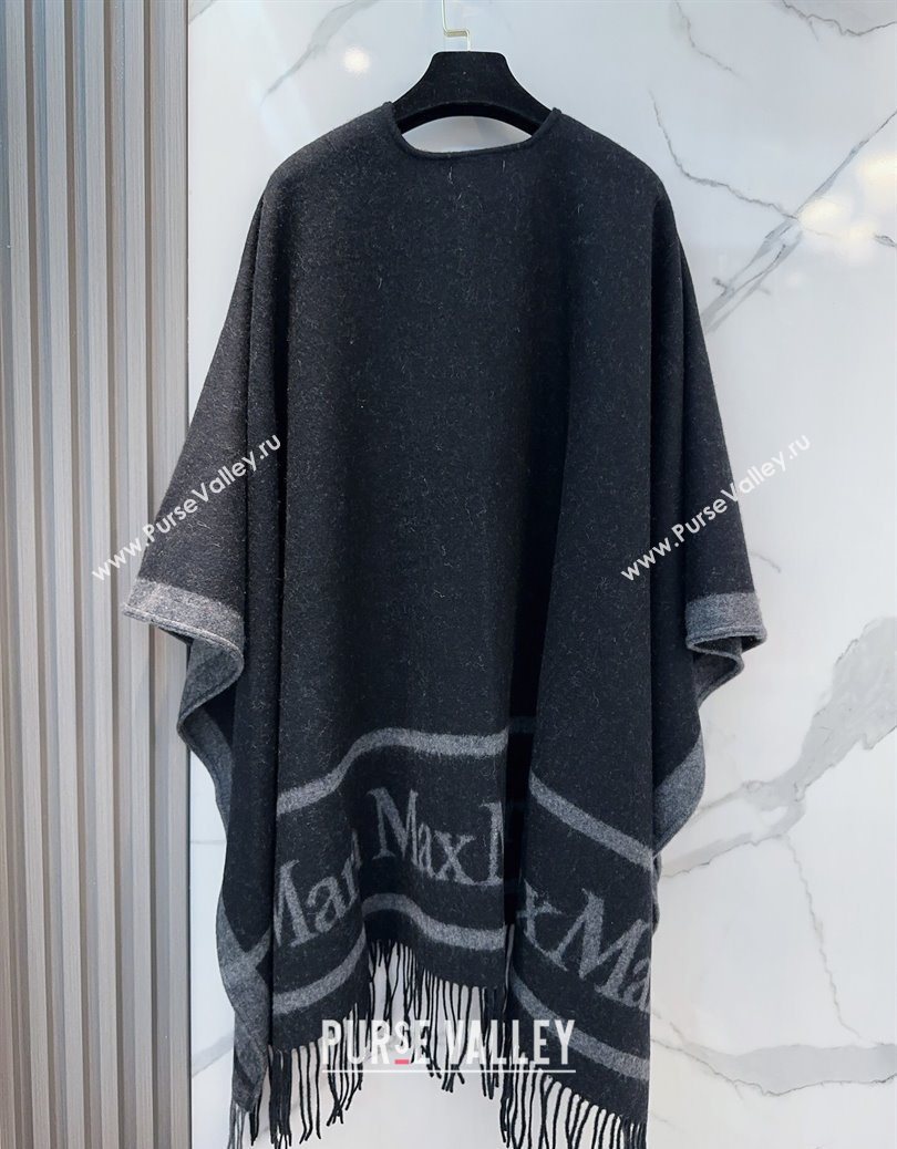 MaxMara Wool Cape with Fringes Black 2025 BR091028 (SHI-250910083)