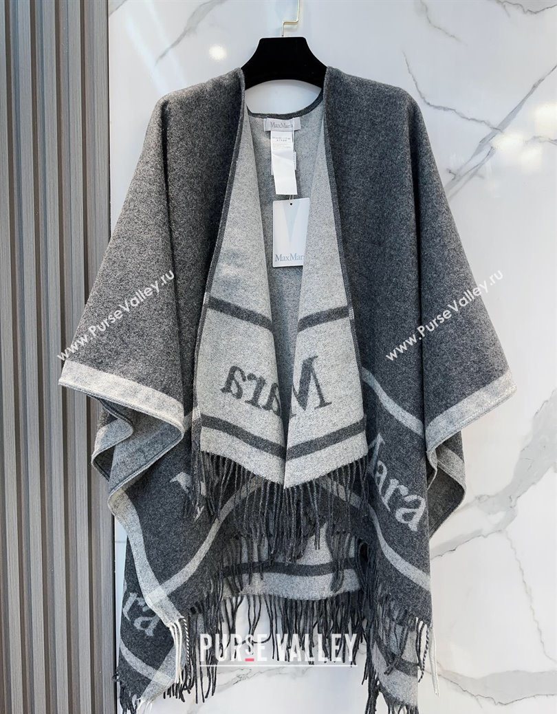 MaxMara Wool Cape with Fringes Grey 2025 BR091028 (SHI-250910084)