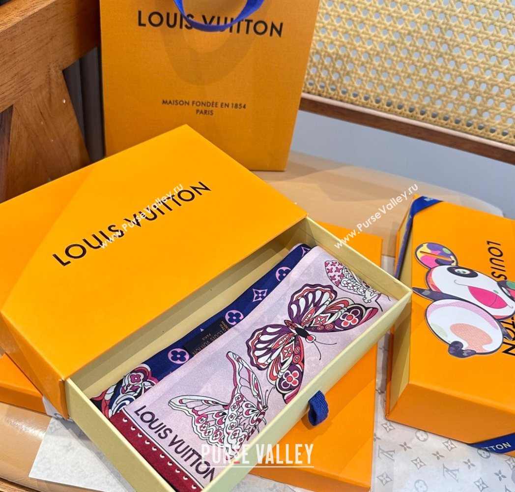 Louis Vuitton Butterfly Silk Bandeau Scarf Light Pink 2025 LV091023 (SHI-250910070)