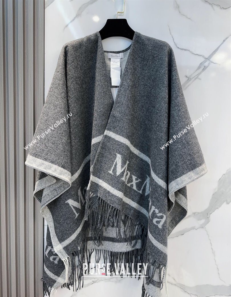 MaxMara Wool Cape with Fringes Grey 2025 BR091028 (SHI-250910084)