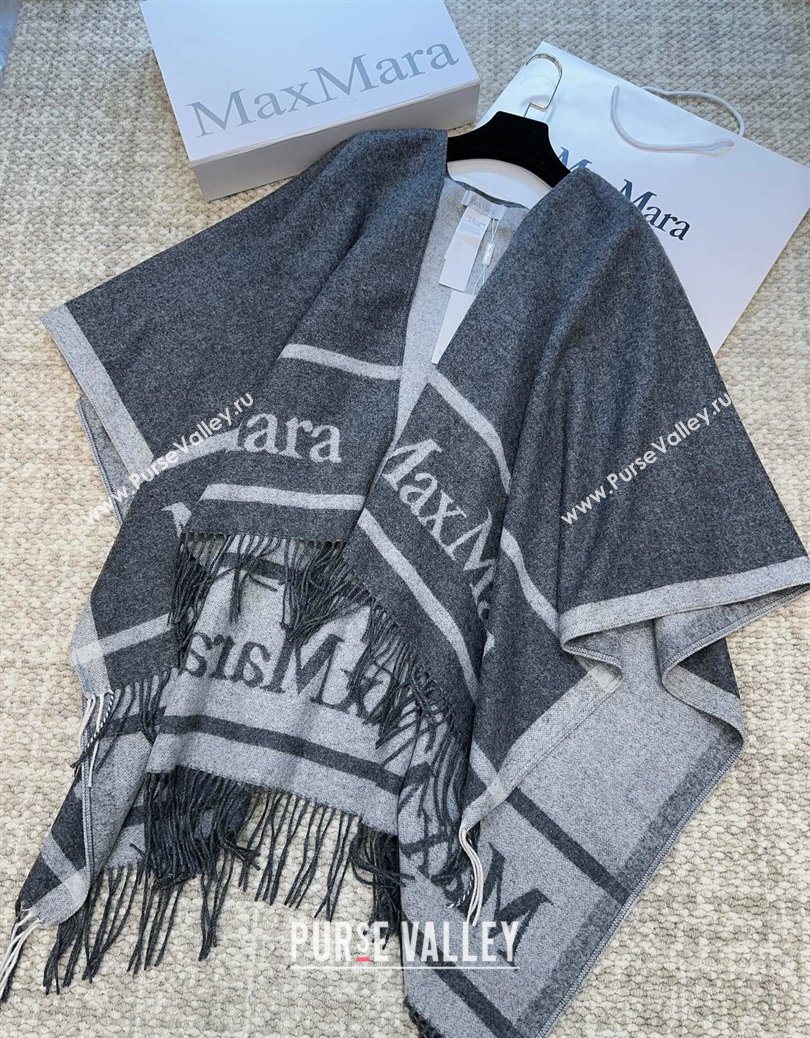 MaxMara Wool Cape with Fringes Grey 2025 BR091028 (SHI-250910084)