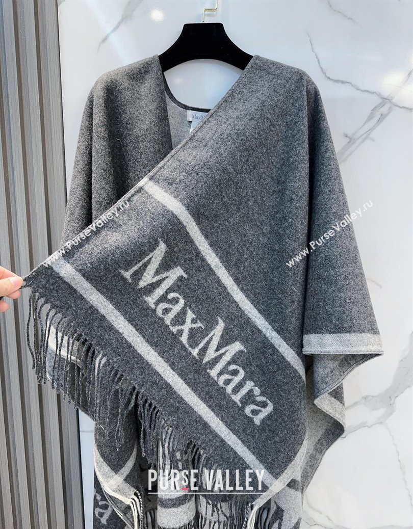 MaxMara Wool Cape with Fringes Grey 2025 BR091028 (SHI-250910084)