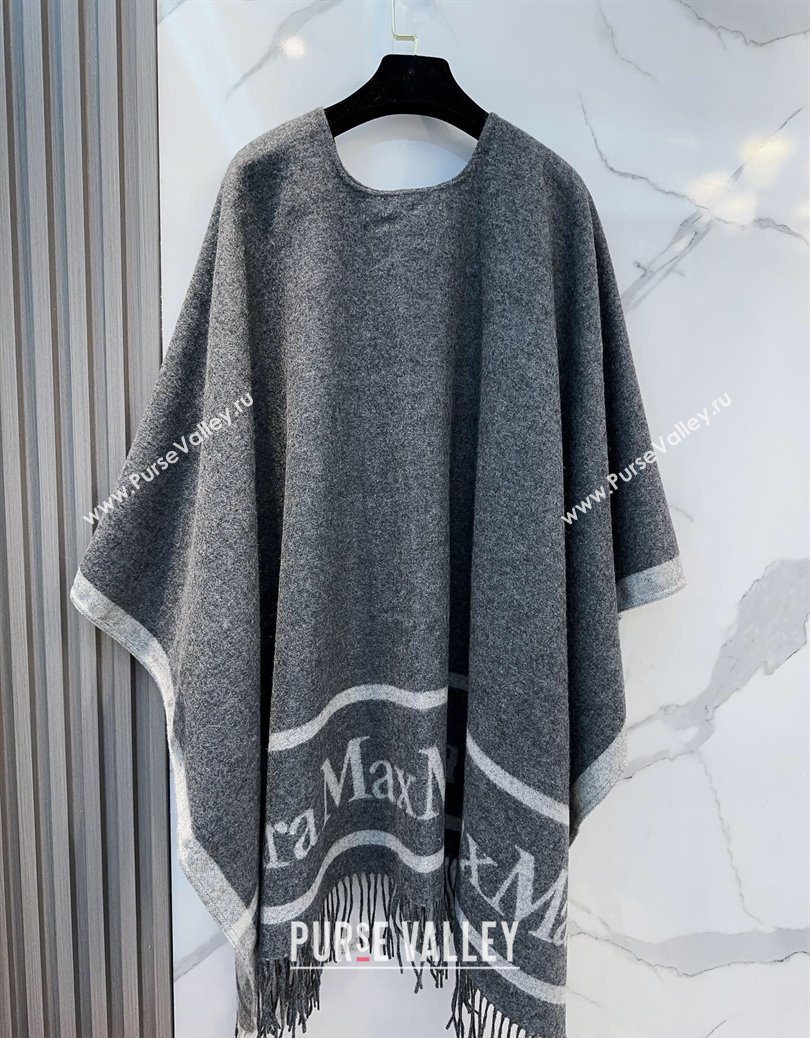 MaxMara Wool Cape with Fringes Grey 2025 BR091028 (SHI-250910084)