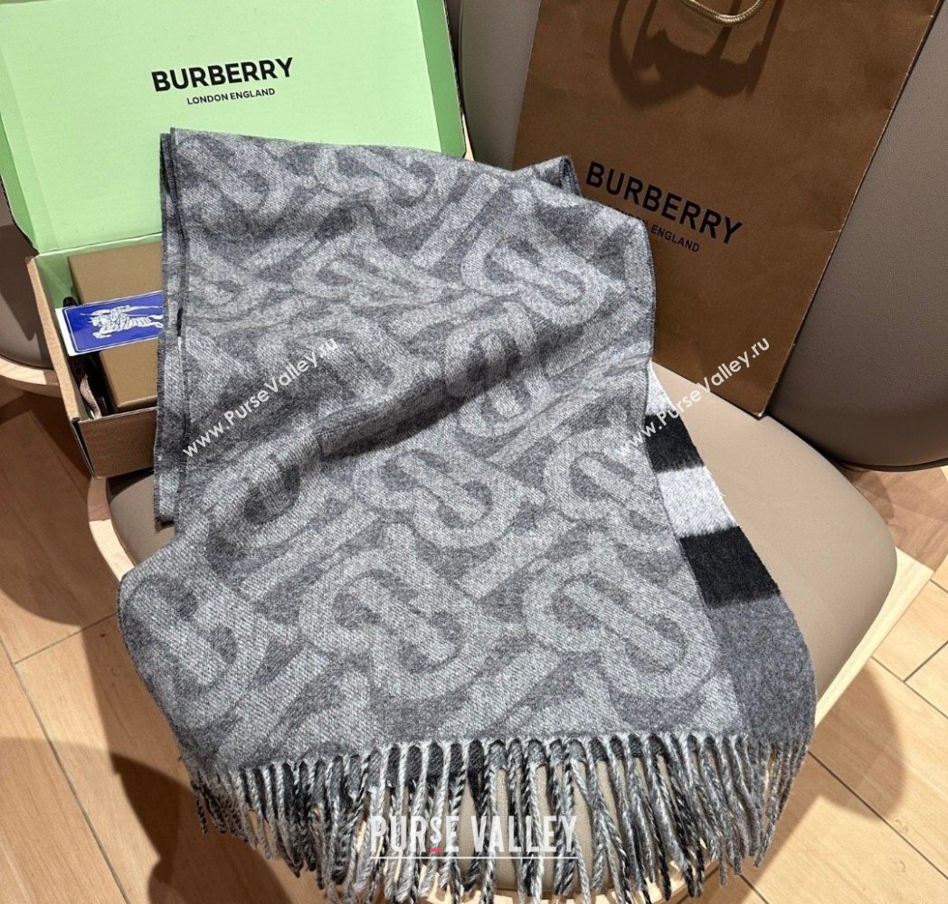 Burberry TB Cashmere Wool Long Scarf 30x180cm Grey 2025 BR091018 (XMN-250910055)