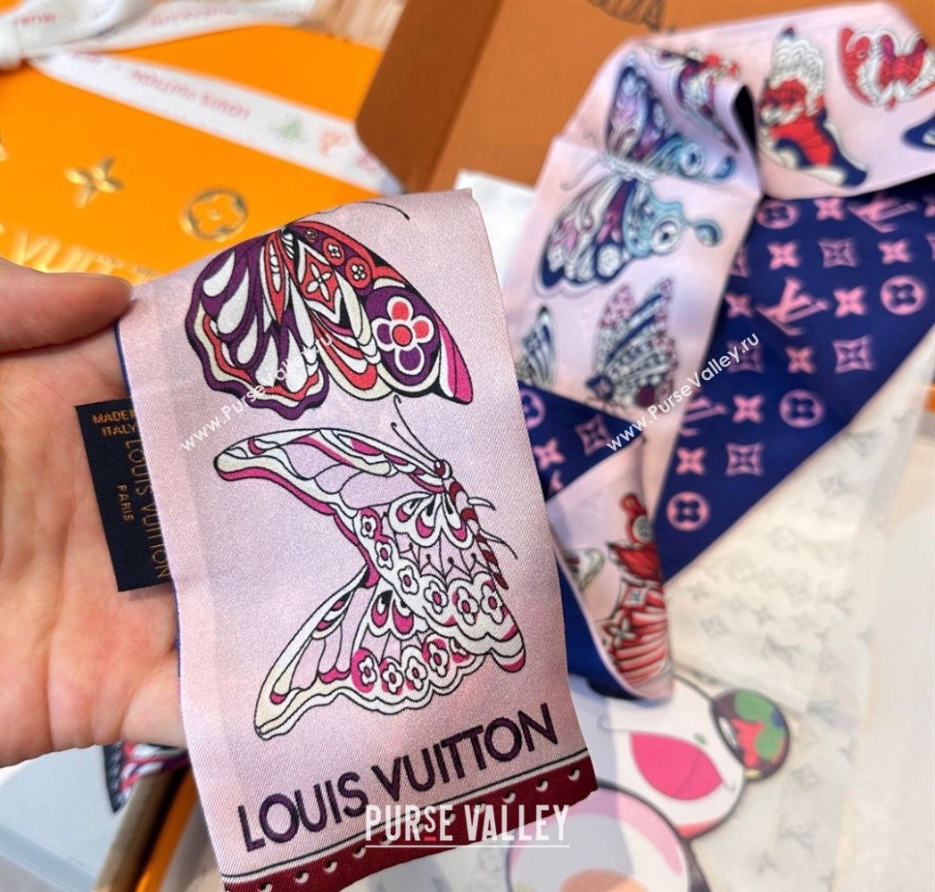 Louis Vuitton Butterfly Silk Bandeau Scarf Light Pink 2025 LV091023 (SHI-250910070)