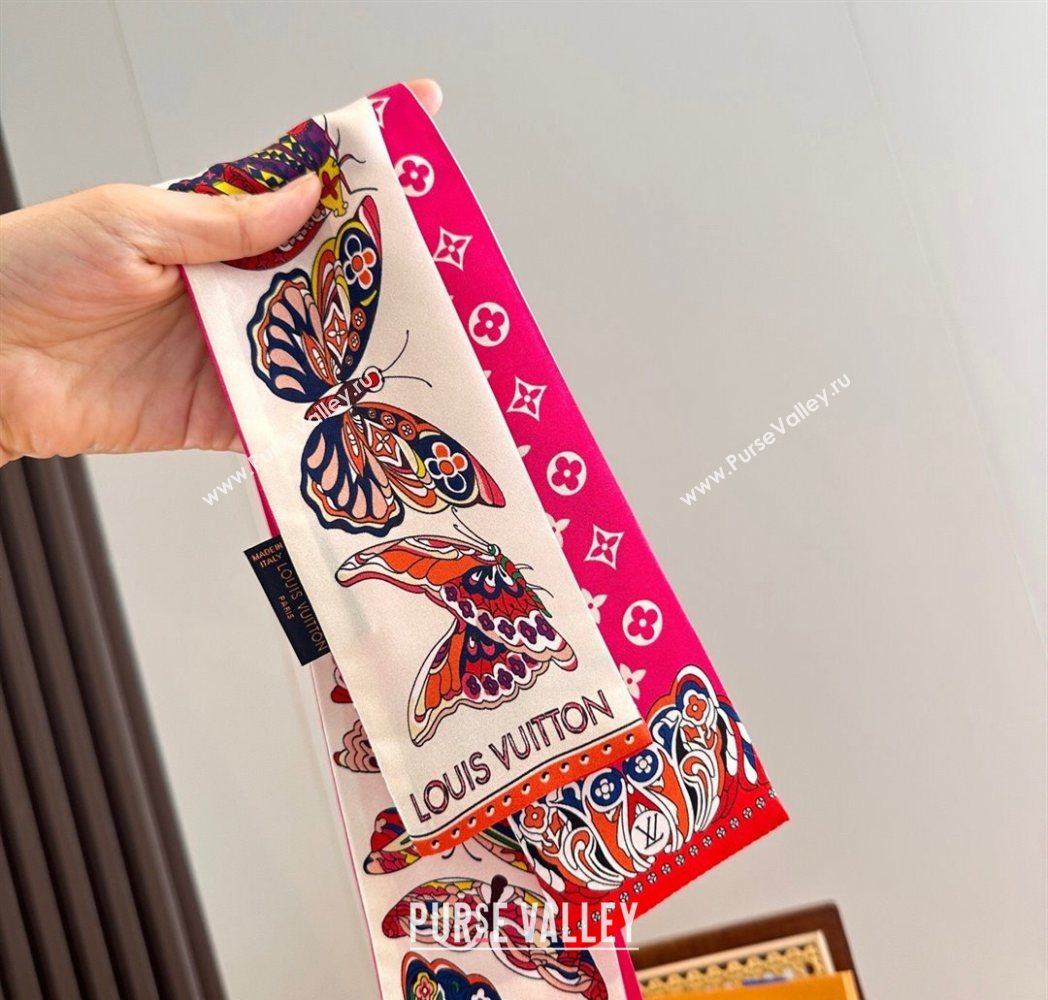 Louis Vuitton Butterfly Silk Bandeau Scarf Dark Pink 2025 LV091023 (SHI-250910068)