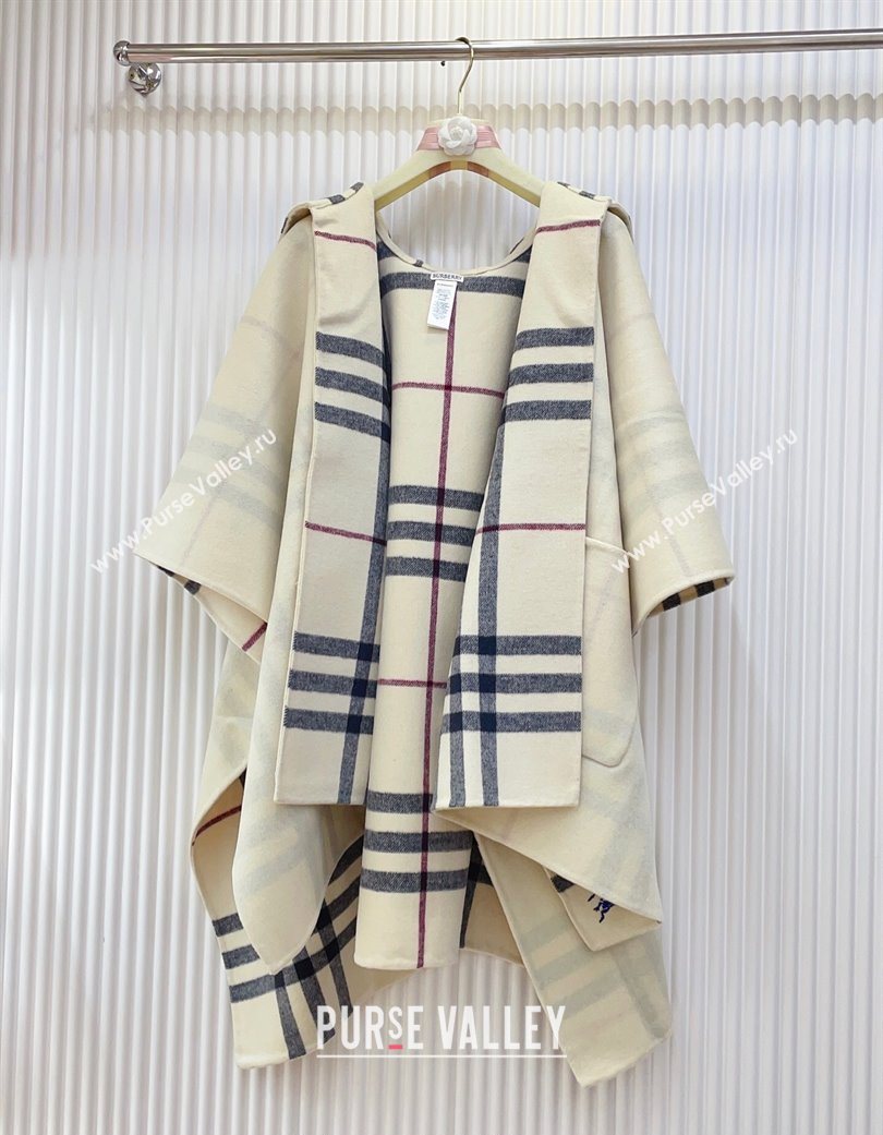Burberry Cashmere Reversible Hoodlie Cape with Fringes Stone Beige 2025 BR091030 (SHI-250910087)