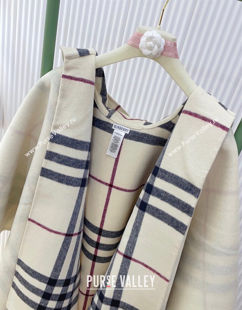Burberry Cashmere Reversible Hoodlie Cape with Fringes Stone Beige 2025 BR091030 (SHI-250910087)