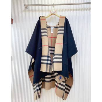 Burberry Cashmere Reversible Hoodlie Cape with Fringes Black/Camel 2025 BR091030 (SHI-250910088)