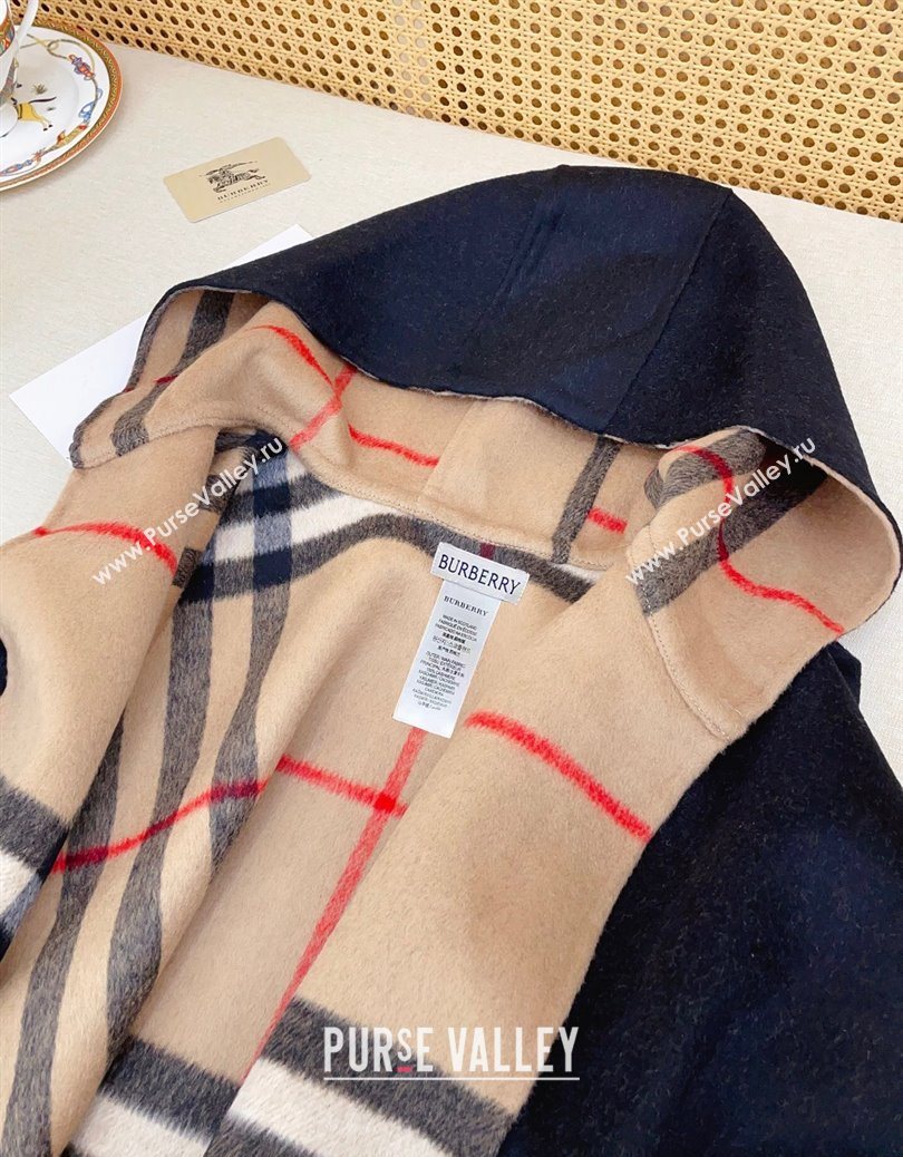 Burberry Cashmere Reversible Hoodlie Cape with Fringes Black/Camel 2025 BR091030 (SHI-250910088)