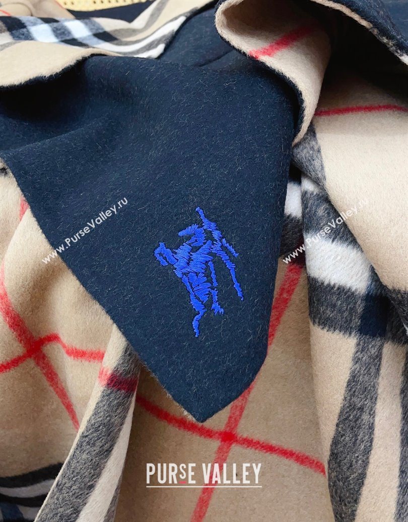 Burberry Cashmere Reversible Hoodlie Cape with Fringes Black/Camel 2025 BR091030 (SHI-250910088)