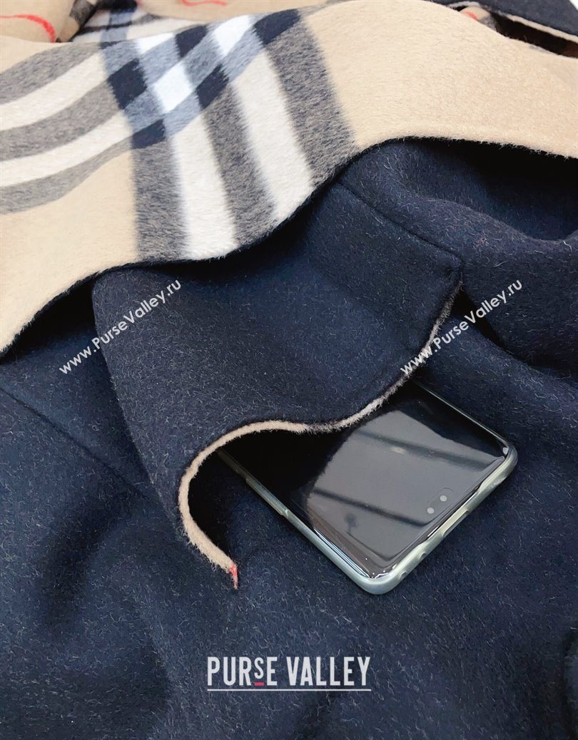 Burberry Cashmere Reversible Hoodlie Cape with Fringes Black/Camel 2025 BR091030 (SHI-250910088)