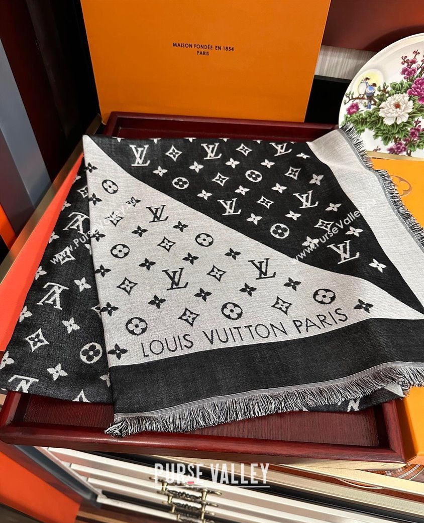 Louis Vuitton Cashmere Patchwork Square Scarf 140x140cm Black 2025 LV091012 (XMN-250910037)