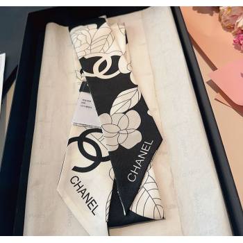 Chanel Camellia Silk Bandeau Scarf 6x120cm Black/Grey 2025CH091024 (SHI-250910071)