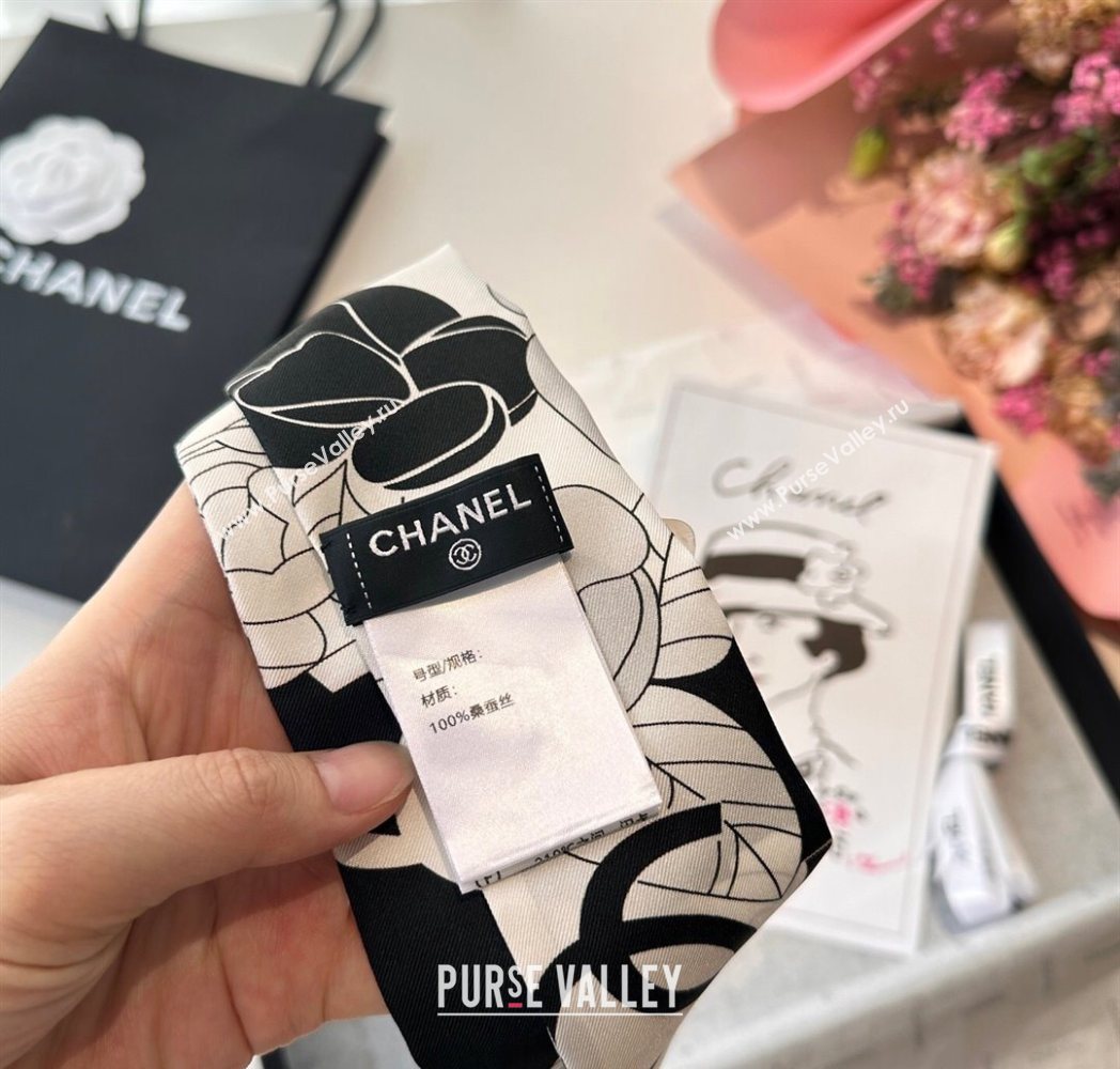 Chanel Camellia Silk Bandeau Scarf 6x120cm Black/Grey 2025CH091024 (SHI-250910071)